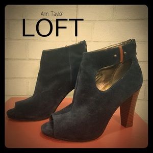 Ann Taylor LOFT Suede Open-Toe Heeled Booties